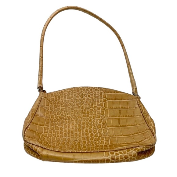 Furla Yellow Cream Tan Croc Embossed Leather Shoulder Bag Vintage Animal Print - Picture 1 of 15